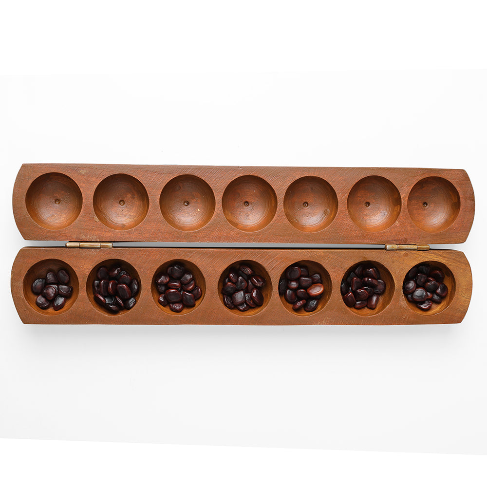 Enchantoys Vamanaguntalu 7 -Pit Traditional Indian Board Game | Classic Wooden Mancala Game for All Ages | Handcrafted Indoor Family |Alugulimane|Pallanguzhi|Gurpale|Gotugunimane|Channemane