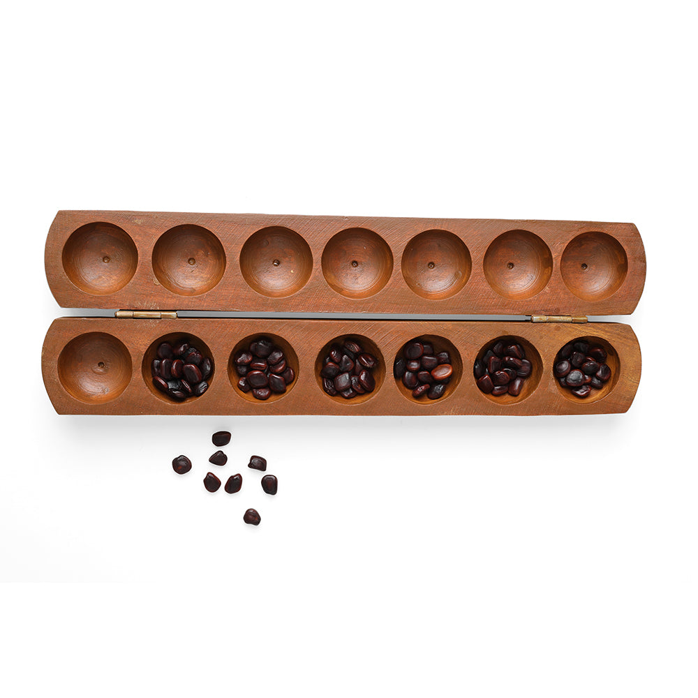 Enchantoys Vamanaguntalu 7 -Pit Traditional Indian Board Game | Classic Wooden Mancala Game for All Ages | Handcrafted Indoor Family |Alugulimane|Pallanguzhi|Gurpale|Gotugunimane|Channemane