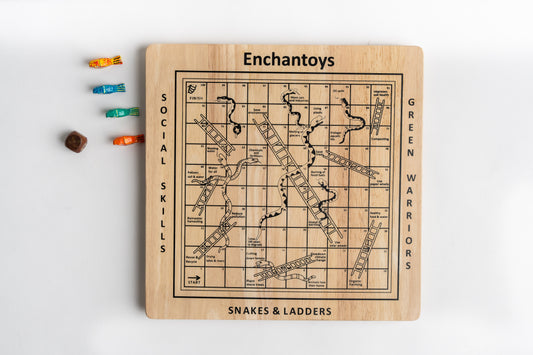Buy Snakes & Ladders Wooden Board – Premium Handcrafted Game Online On Enchantoys