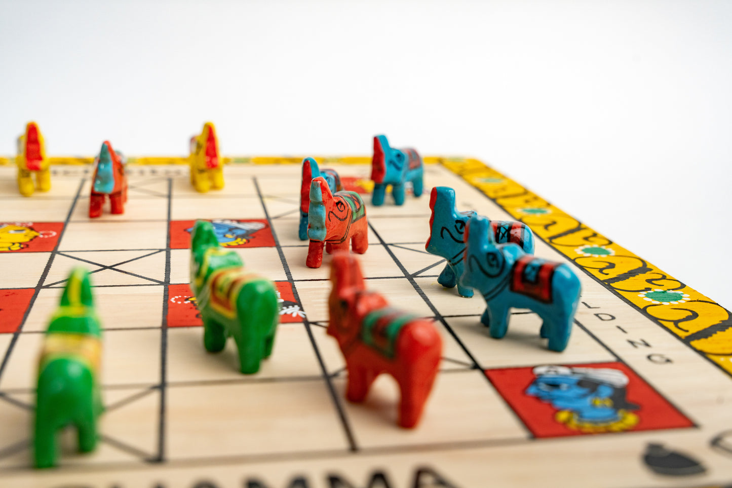 Handpainted Ashta Chamma Peeta Board Game with Traditional Elephant Coins