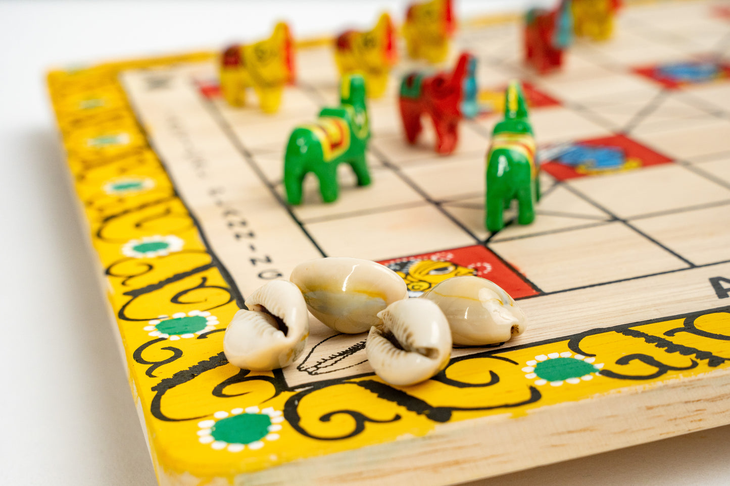 Handpainted Ashta Chamma Peeta Board Game with Traditional Elephant Coins