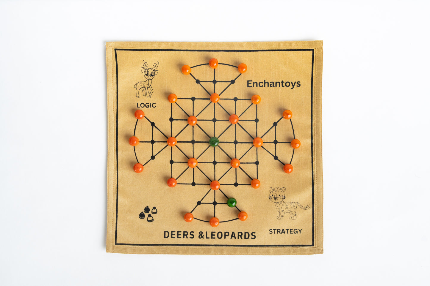Deers and Leopard – Handcrafted Strategy Game on Raw Silk