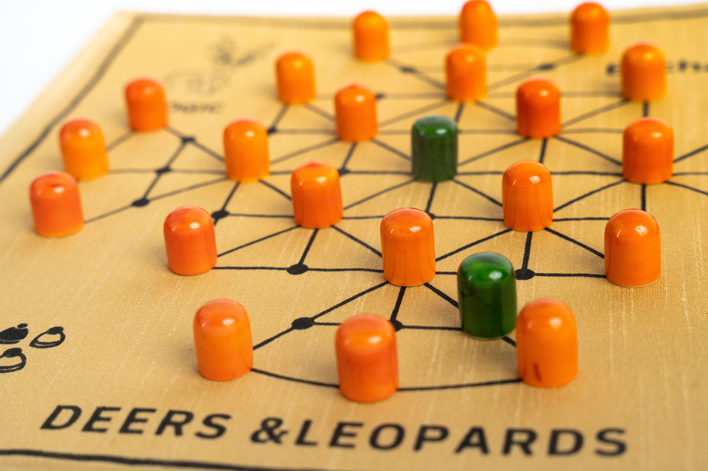 Deers and Leopard – Handcrafted Strategy Game on Raw Silk