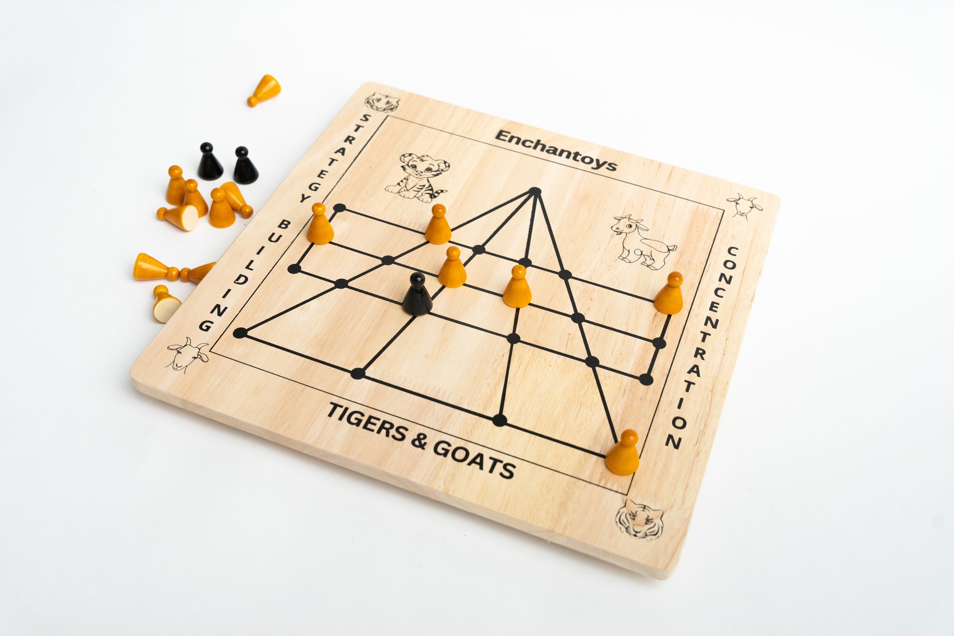 Buy Puli Meka (BaghChaal) – Wooden Peeta Indian Strategy Game Online On Enchantoys