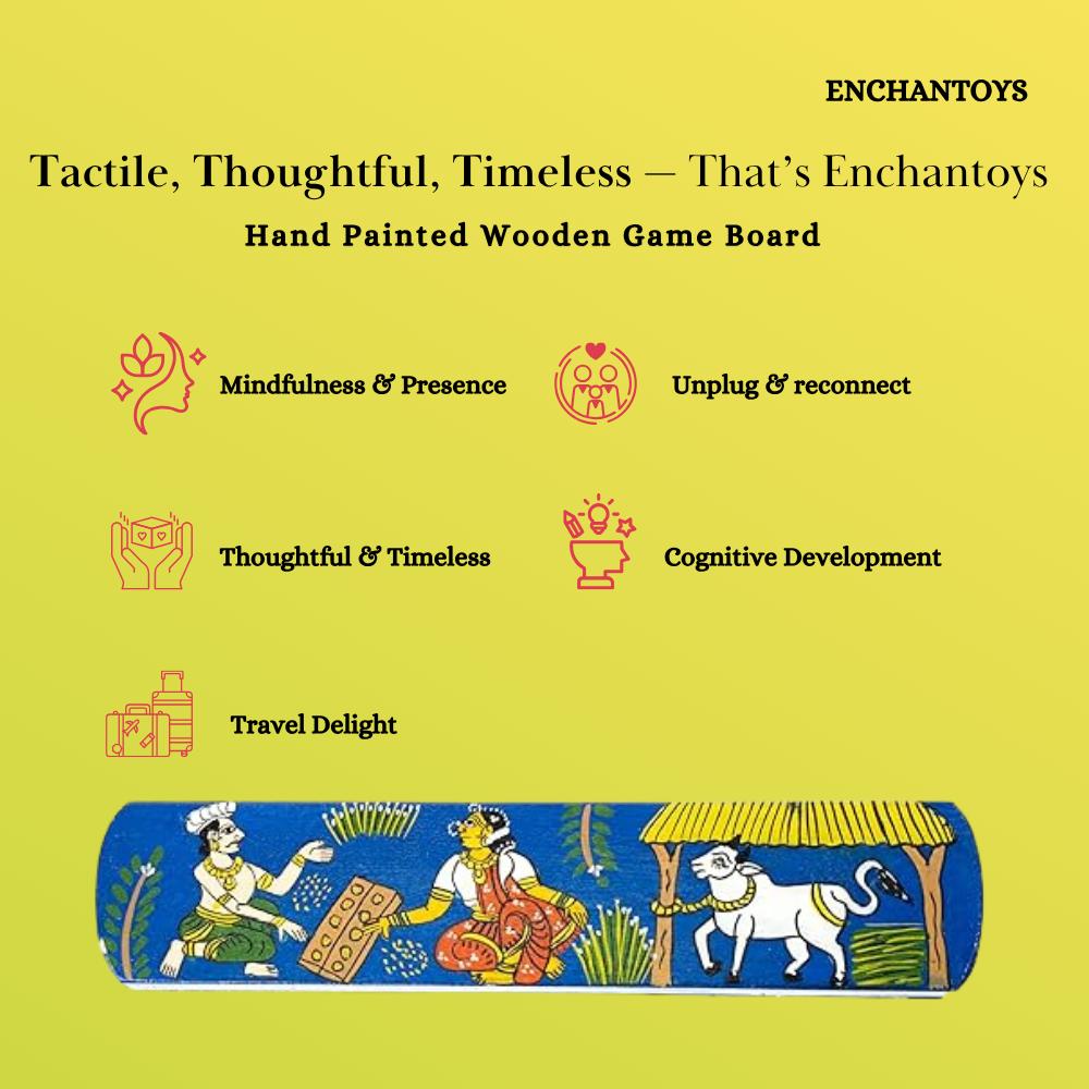 Buy Vamanaguntalu Board – Handcrafted Cheriyal Art (Blue) Online On Enchantoys