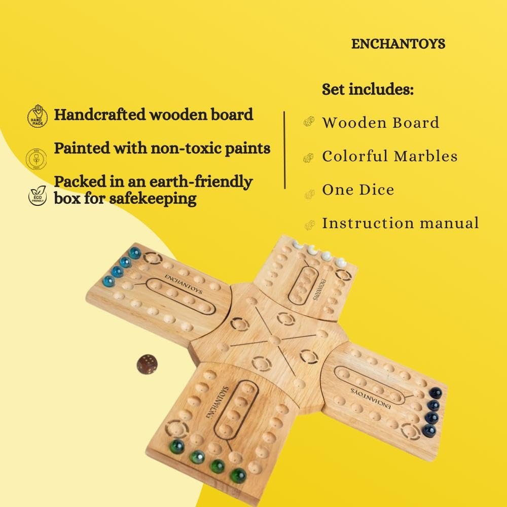 * Enchantoys magnetic Pachisi board game set with hand-painted board, colorful pachikalu, dice, and cloth pouch