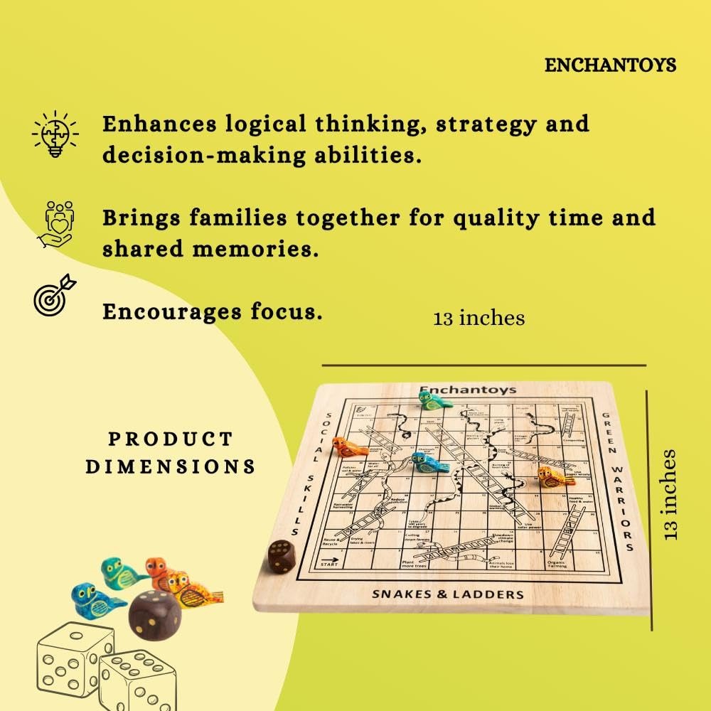 Buy Snakes & Ladders Wooden Board – Premium Handcrafted Game Online On Enchantoys