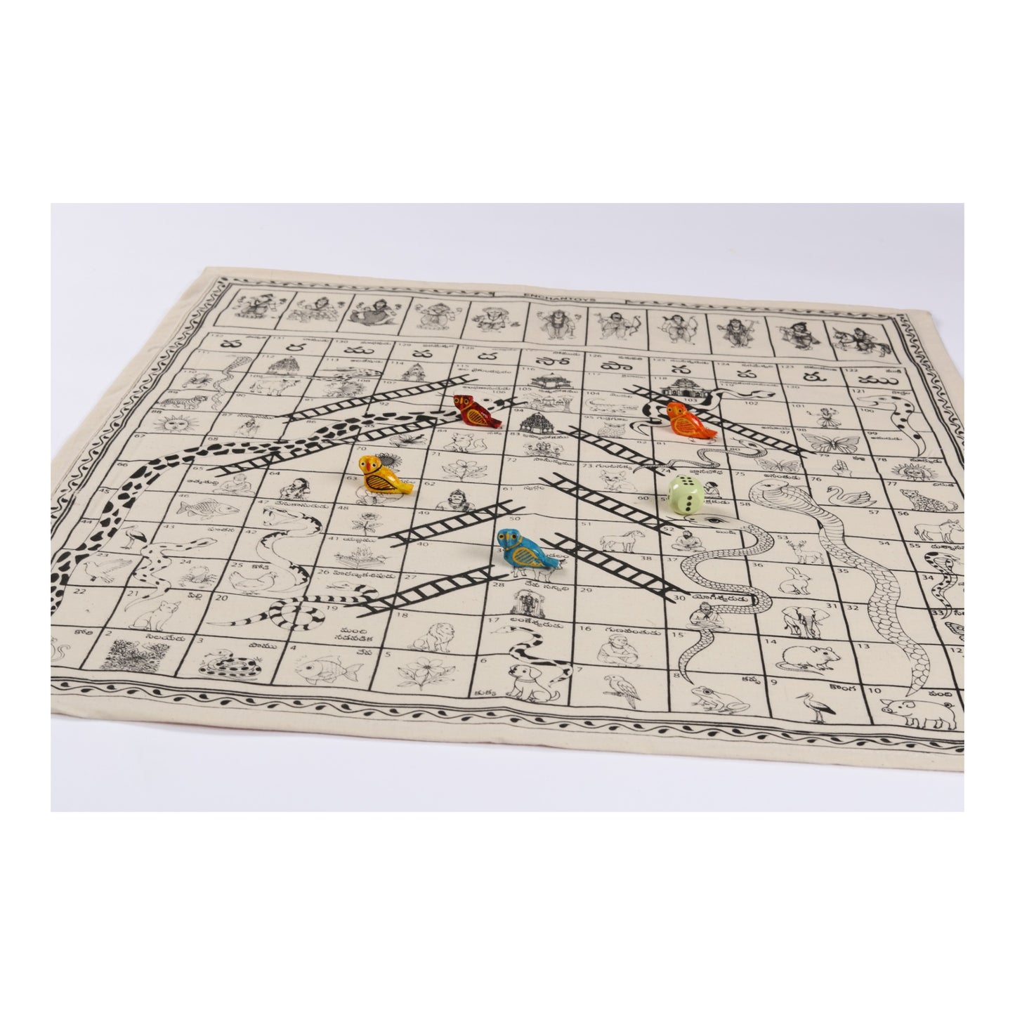 Enchnatoys Vaikunta Pali Cotton  Cloth Board Game(Telugu version)| Indian Snakes & Ladders|Mokshapatam|