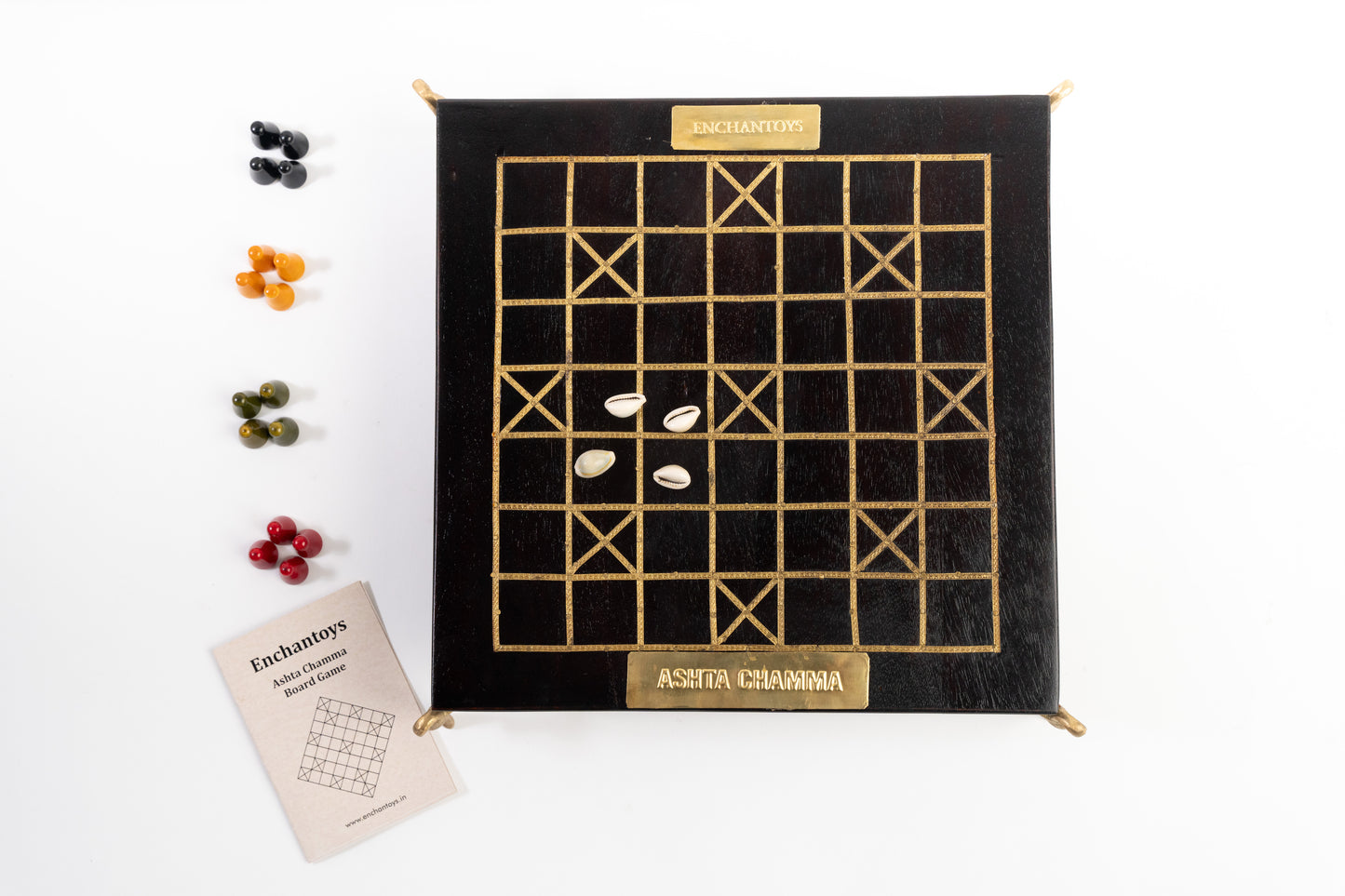 Buy Ashta Chamma Brass Inlay Board– Chowka Bara/Katta Mane/Ludo Online On Enchantoys