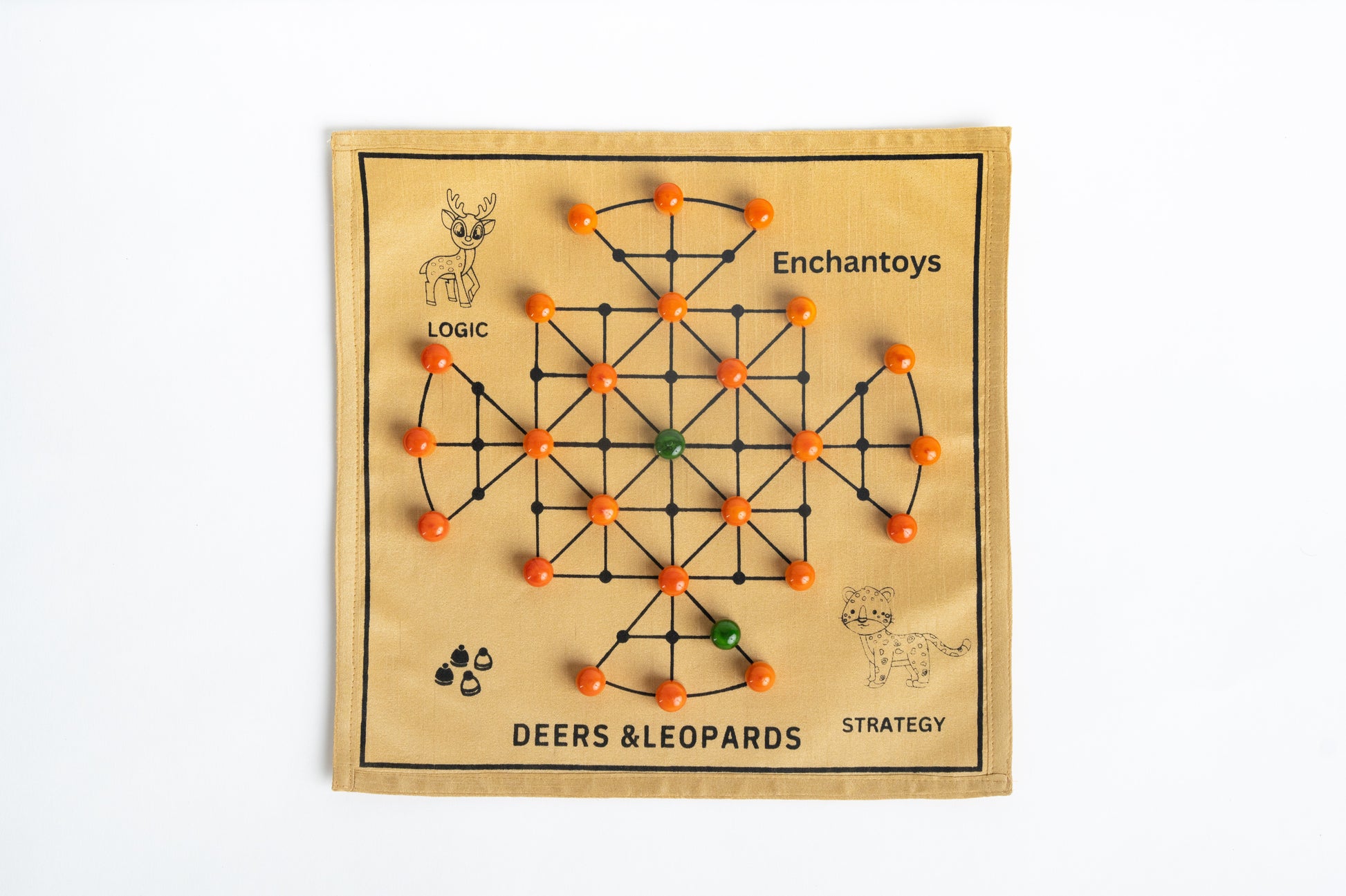 Deers and Leopard – Handcrafted Strategy Game on Raw Silk