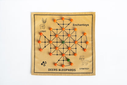 Deers and Leopard – Handcrafted Strategy Game on Raw Silk