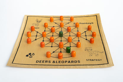 Deers and Leopard – Handcrafted Strategy Game on Raw Silk