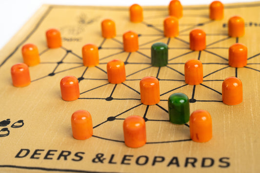 Deers and Leopard – Handcrafted Strategy Game on Raw Silk