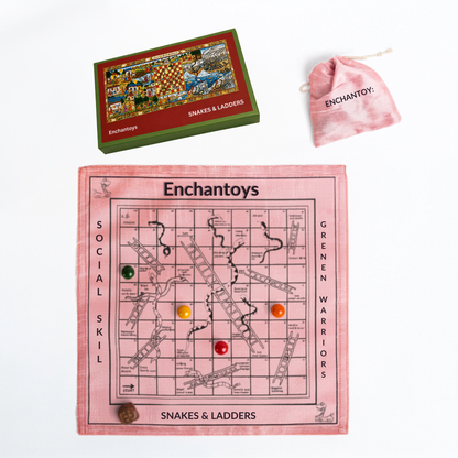 Snakes and Ladders Native Game on Raw Silk – Handcrafted, Eco-Friendly, Traditional Indian Board Game for Kids & Adults
