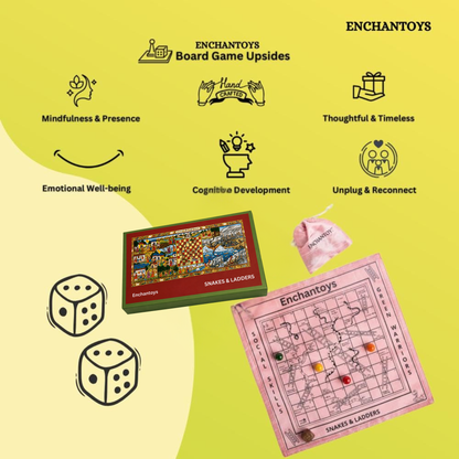Snakes and Ladders Native Game on Raw Silk – Handcrafted, Eco-Friendly, Traditional Indian Board Game for Kids & Adults