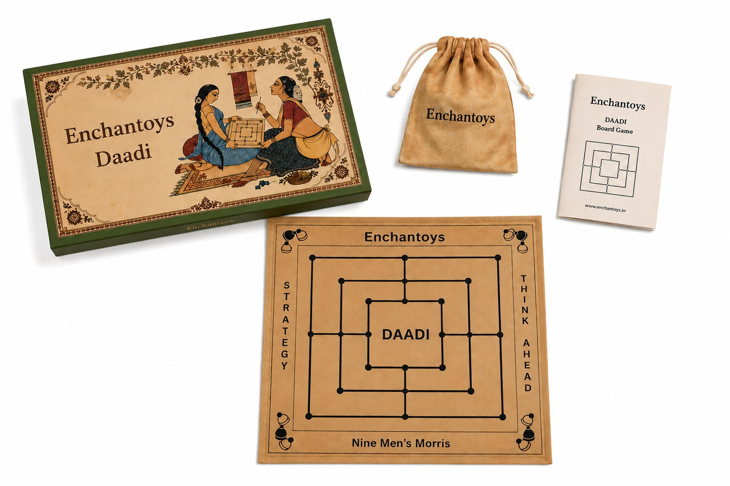 Daadi Board Game on Cotton Fabric – Handcrafted, Eco-Friendly Traditional Indian Strategy Game for All Ages