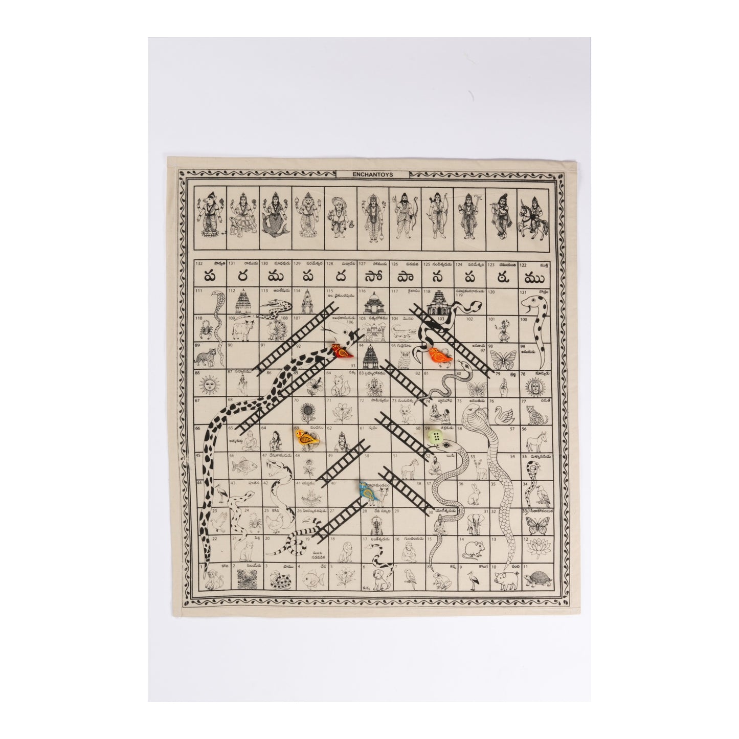 Enchnatoys Vaikunta Pali Cotton  Cloth Board Game(Telugu version)| Indian Snakes & Ladders|Mokshapatam|