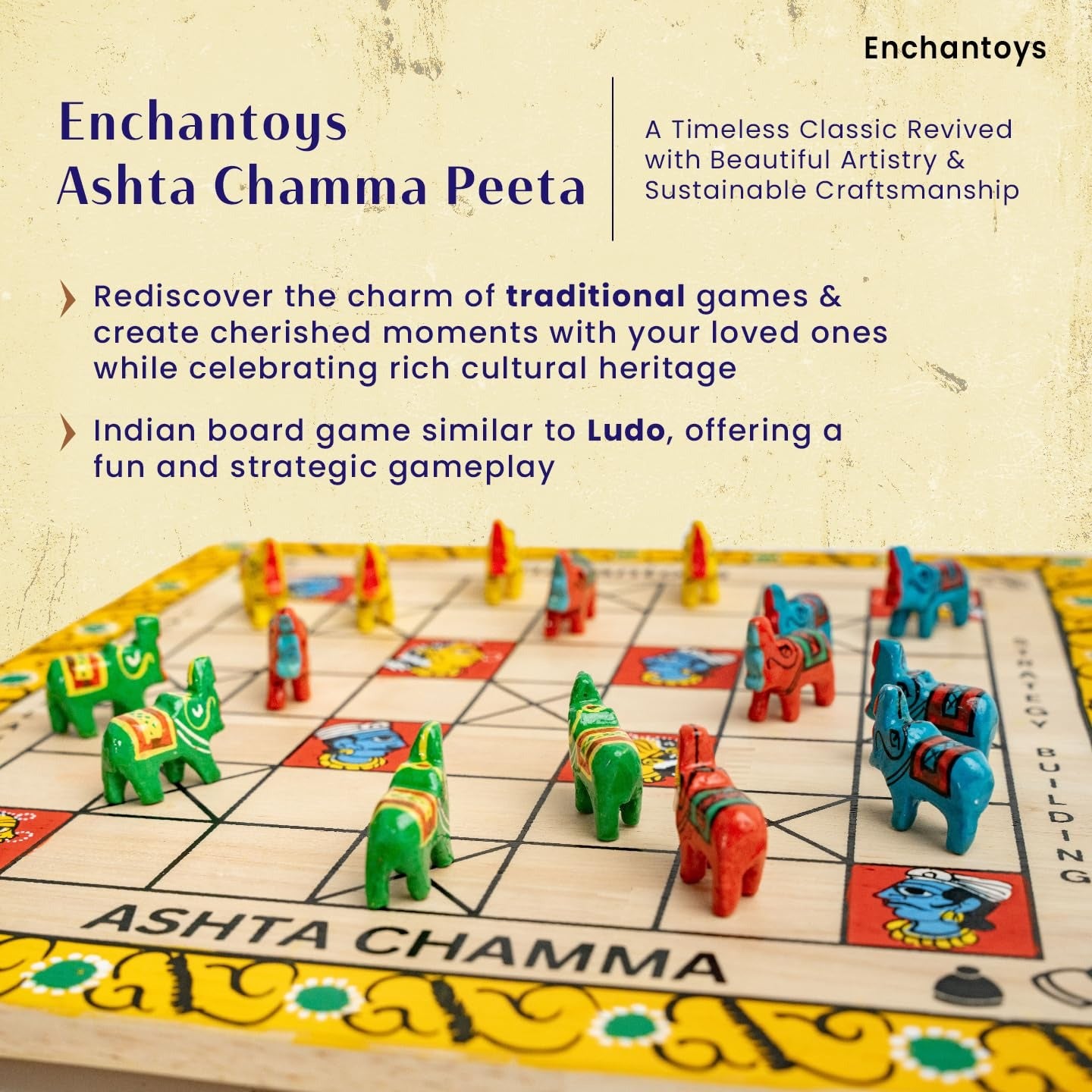 Buy Handpainted Indian Ashta Chamma Board Game-Elephant Coins Online On Enchantoys