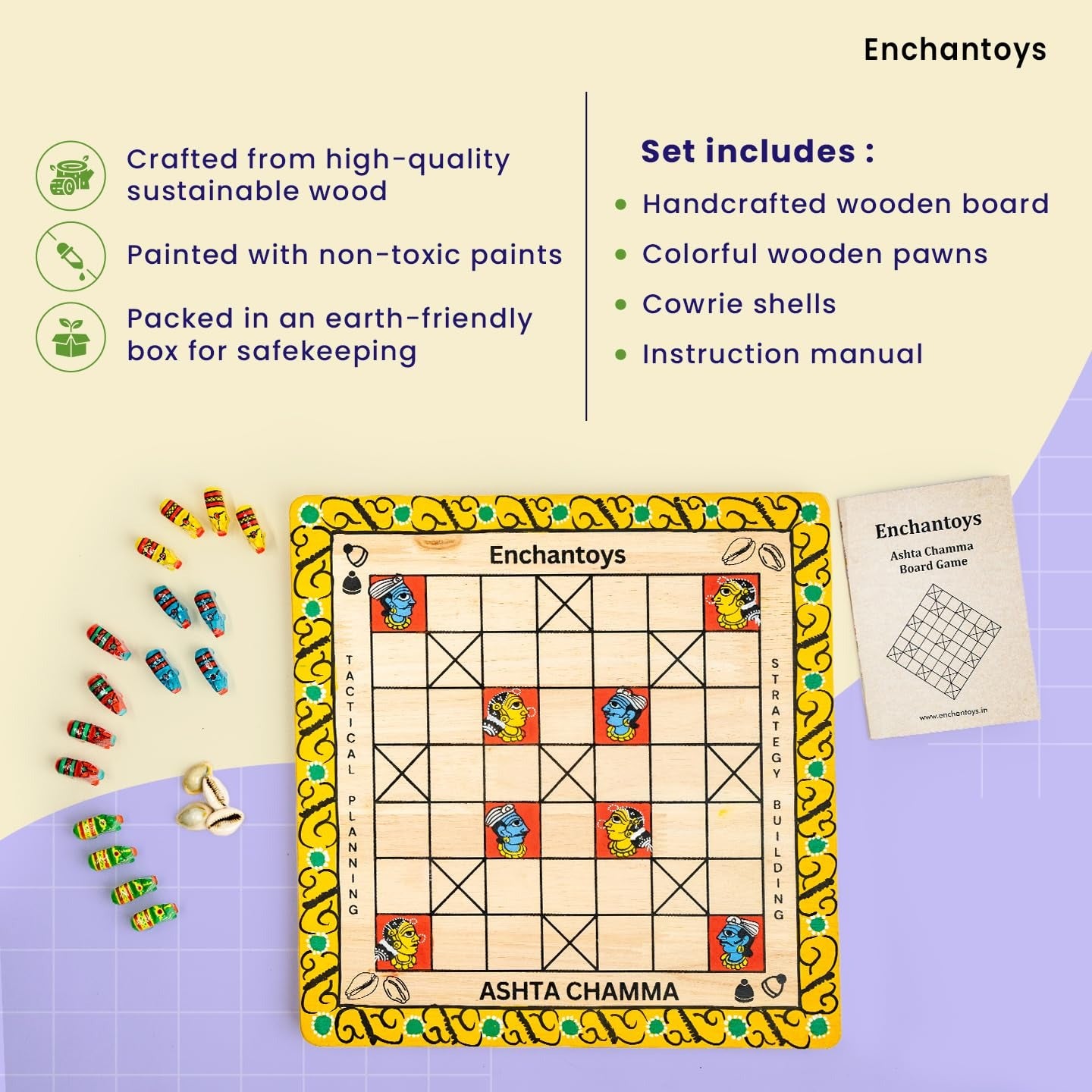 Buy Handpainted Indian Ashta Chamma Board Game-Elephant Coins Online On Enchantoys