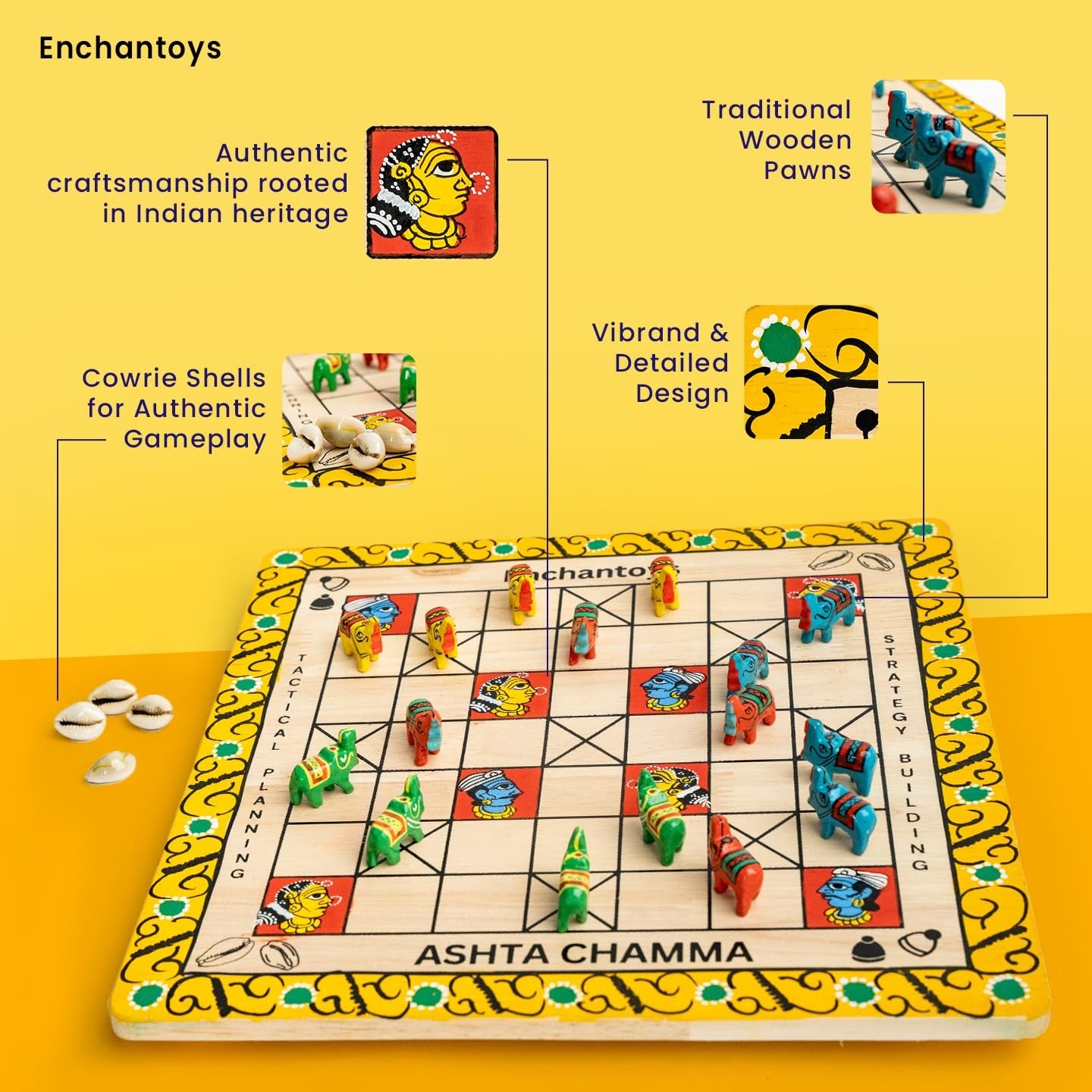 Buy Handpainted Indian Ashta Chamma Board Game-Elephant Coins Online On Enchantoys