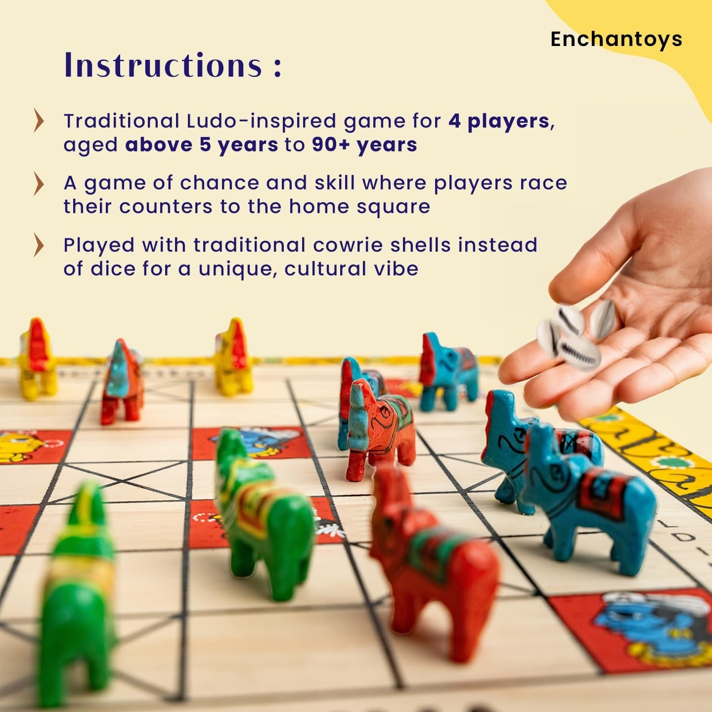 Buy Handpainted Indian Ashta Chamma Board Game-Elephant Coins Online On Enchantoys