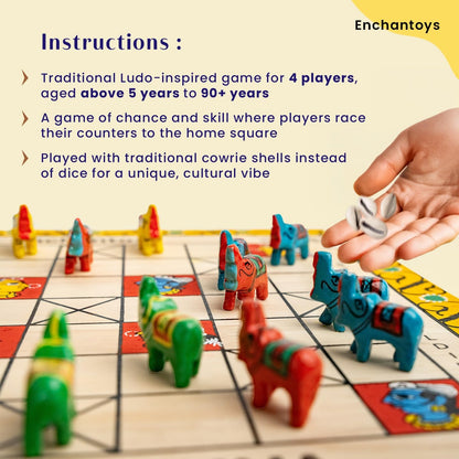 Buy Handpainted Indian Ashta Chamma Board Game-Elephant Coins Online On Enchantoys