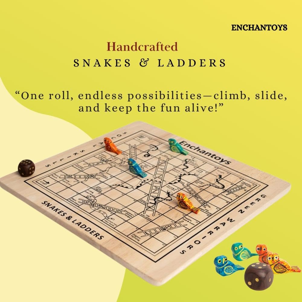 Buy Snakes & Ladders Wooden Board – Premium Handcrafted Game Online On Enchantoys 