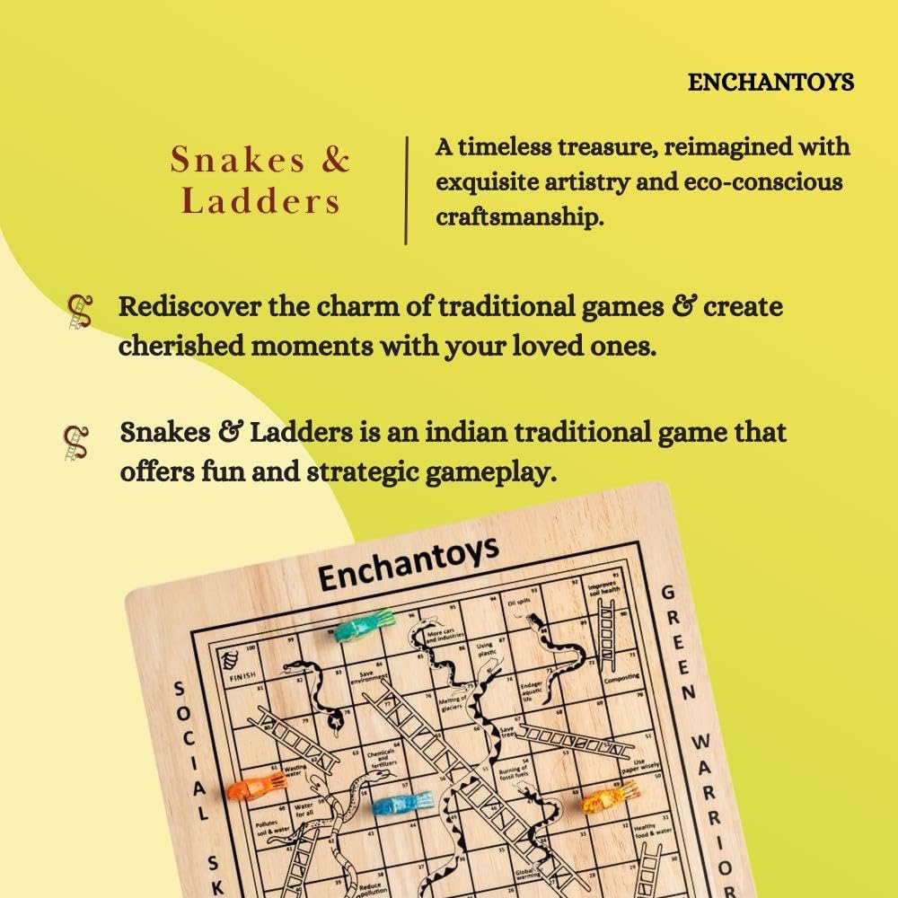 Buy Snakes & Ladders Wooden Board – Premium Handcrafted Game Online On Enchantoys 