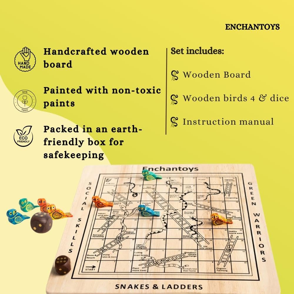 Buy Snakes & Ladders Wooden Board – Premium Handcrafted Game Online On Enchantoys 
